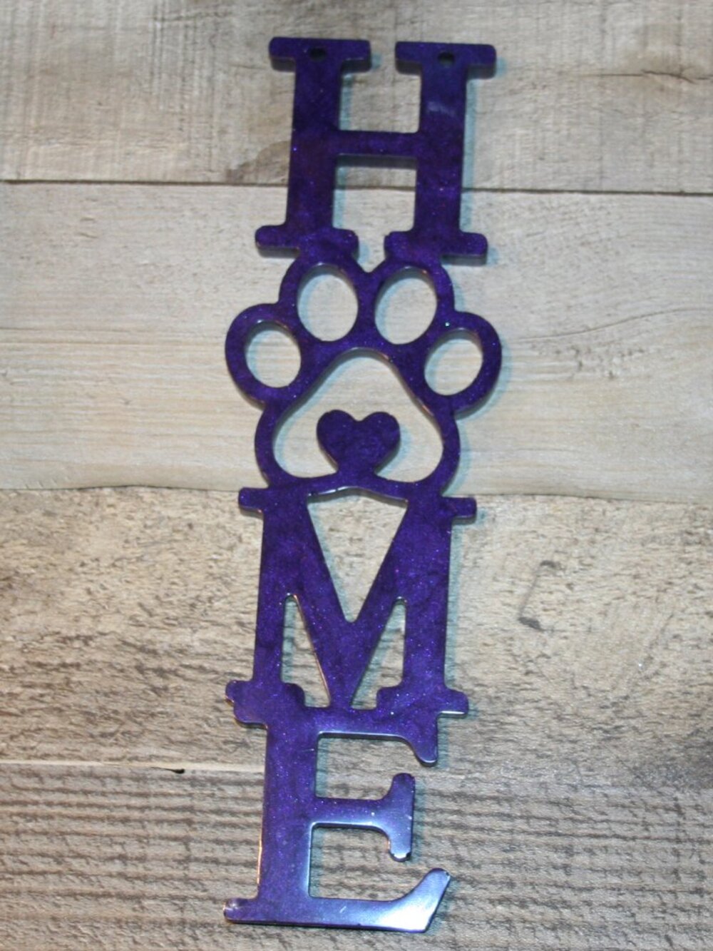 Resin Wall Art HOME Paw Print Purple Vertical Sign For Dog / Cat Lover Gift 8"
